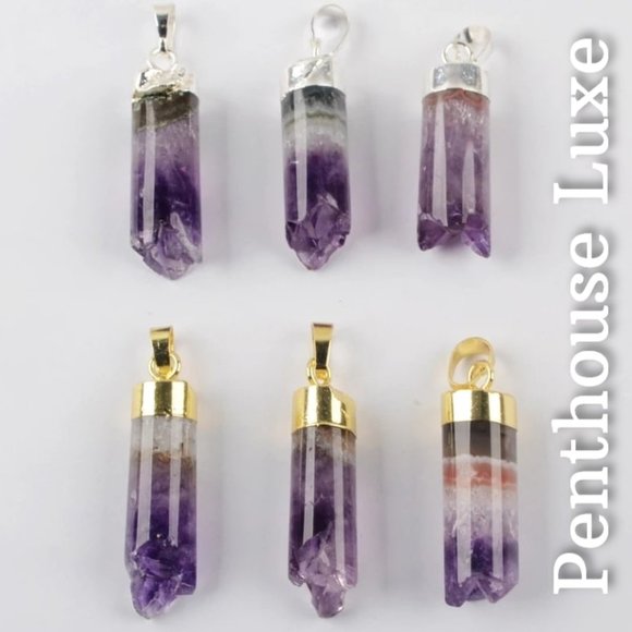 REAL Amethyst Core Quartz Crystal Pendant Necklace - Picture 6 of 7